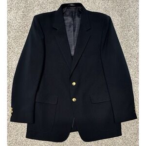 Sears Perma Prest Mens Sport Coat Size 42R Classic Navy Blue Gold Buttons *MINT*